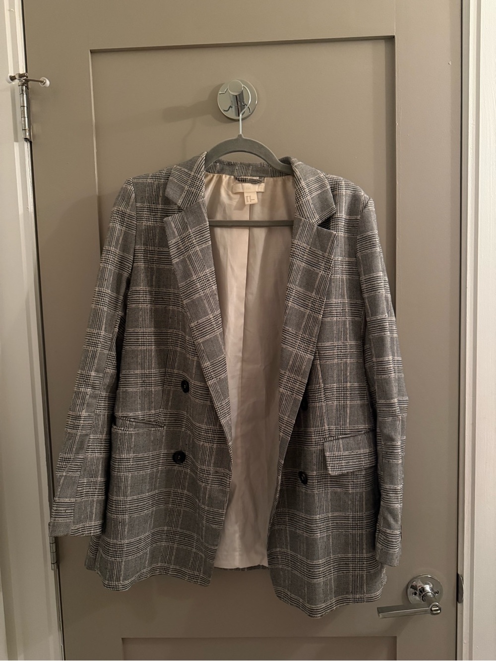H&M Gray Plaid Double-Breasted Blazer